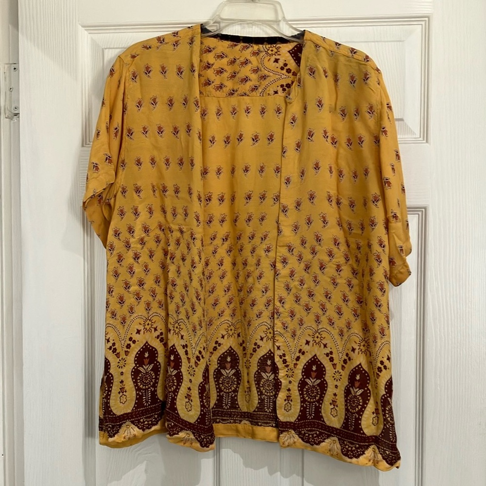 Upcycled kimono top with ethnic print